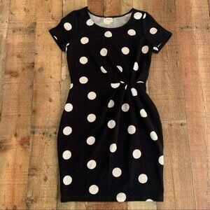 Emberley womens navy blue and white dots short sleeve knee length dress -M